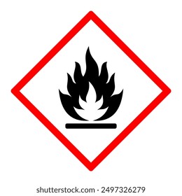 Flammable substances sign. Vector illustration of GHS hazard pictogram warning sign with flame fire inside. Attention. Caution flammable materials. hazard icon. printable vector.