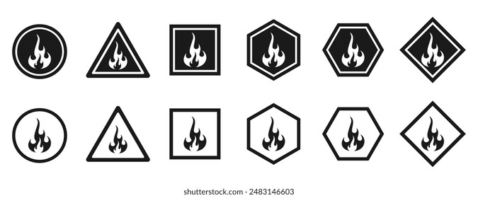 flammable symbol sign icon set. vector illustration isolated on white background.