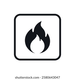 Flammable Vector Symbol Design in Black Square Line Frame. Fire Flat Logo Template for Web, App and Branding.