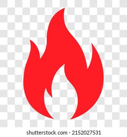 Flammable warning icon. Red fire flame danger symbol. Vector illustration isolated on transparent background.
