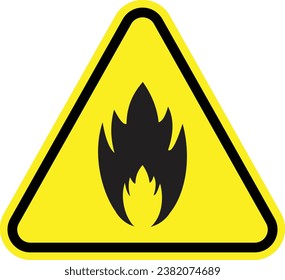 Signo de advertencia inflamable con símbolo de fuego y fondo amarillo