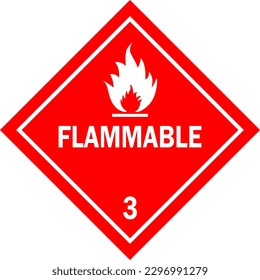 Aviso inflamable Signo de advertencia ilustración vector ilustración, carteles clase 3 - Señal de mercancías peligrosas, signo de precaución inflamable, Signos de seguridad química aislados , símbolos inflamables en fondo blanco