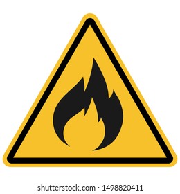 Flammable warning sign vector for products.Yellow triangle background. Great for icon,symbol,sign,label etc.
