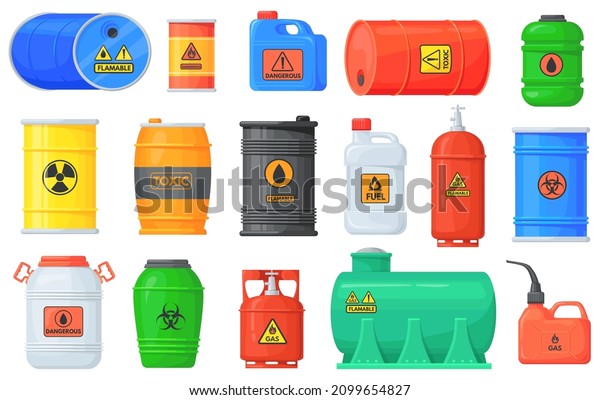 Flammable waste. Safety drum container with\
chemical explosive substance, fuel barrel for transportation\
storage, nuclear liquid, vector illustration. Toxic chemical\
uranium, flammable and\
hazardous