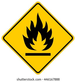 Flammable, yellow square warning sign, isolated vector illustration.