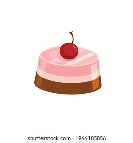 Postre de flan con cereza. Ilustración del vector