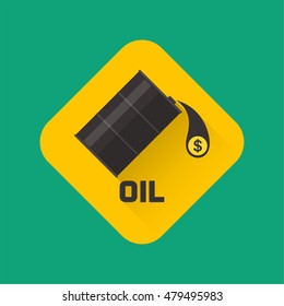 Flank badge with oil and the falling drop with a dollar symbol. A vector illustration in flat style.