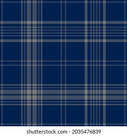 Flannel plaid pattern in navy blue and stone grey. Seamless dark tartan check plaid vector background for shirt, blanket, duvet cover, other modern autumn winter clothing fashion fabric design.