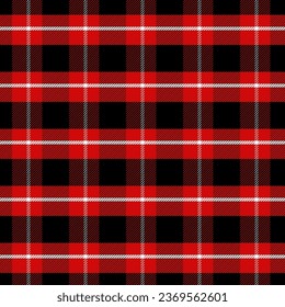 Flannel seamless pattern in red black white.Plaid check tartan repeat pattern with twill weave Christmas theme.Vector illustration geometric texture background.