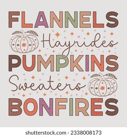 Flannels Hayrides Pumpkins Sweaters Bonfires Fall SVG Sublimation T-Shirt Design Graphic Vector