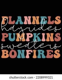 Flannels hayrides pumpkins typography t-shirt design. Ready to print for apparel, poster, and illustration. Modern, simple, lettering t-shirt vector