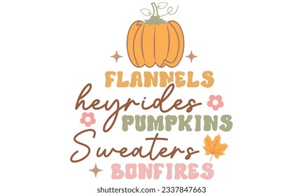 Flannels Heyrides Pumpkins Sweaters Bonfires Fall Autumn Retro Design