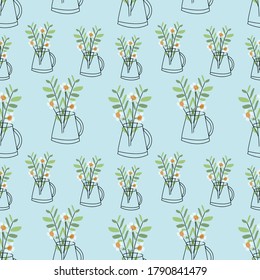 flaower in vase seamless pattern.