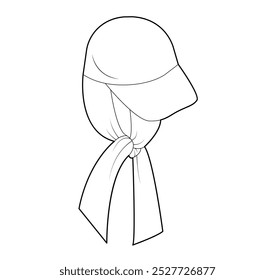 Flap Cap Hat with tie scarf. Summer Head Fashion accessory clothing technical illustration. Vector headgear for Men, women, unisex style, flat template CAD mockup sketch outline isolated