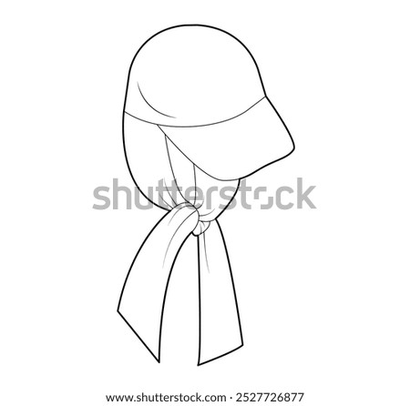 Flap Cap Hat with tie scarf. Summer Head Fashion accessory clothing technical illustration. Vector headgear for Men, women, unisex style, flat template CAD mockup sketch outline isolated
