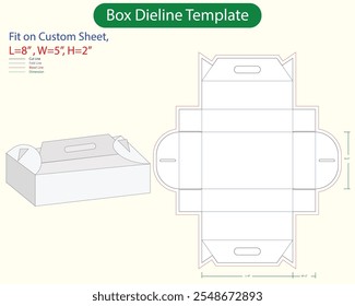 Flap Lock Box L 8, W 5, H 2 inch Dieline Template. Design Editable Vectoe File