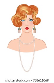 Flapper 20's style. Vintage party or thematic wedding invitation design template. Beautiful girl in art deco style. Retro fashion: glamour woman of twenties. Vector illustration. 