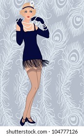 Flapper blond girl (retro party invitation design  in 20's style)
