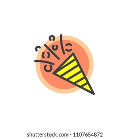 Flapper with confetti filled outline icon, line vector sign, linear colorful pictogram isolated on white. Confetti popper symbol, logo illustration. Pixel perfect vector graphics