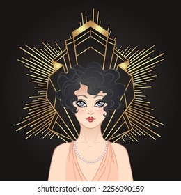 Flapper girl. Art deco (1920's style) vintage invitation template design for drink list, bar menu, glamour event, thematic wedding, jazz party flyer. Vector art.