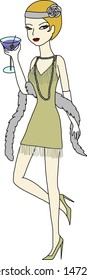 Flapper girl drinking martini