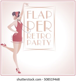 Flapper Girl Party: Beautiful girl dressed in 1920s clothes. Charleston dance style