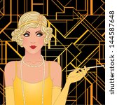 Flapper girl: Retro party invitation design. Vector illustration.