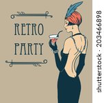 Flapper girl: Retro party invitation design. Cocktail Party. 
