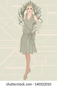 Flapper girl: Retro party invitation design. Vector illustration.