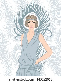 Flapper girl: Retro party invitation design. Vector illustration.