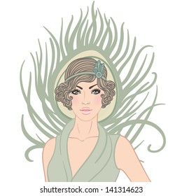Flapper girl: Retro party invitation design. Vector illustration.
