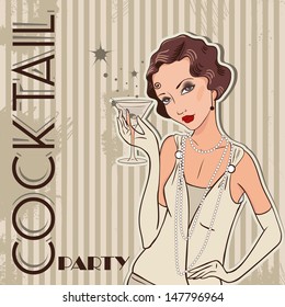 Flapper girl: Retro party invitation design.  Cocktail Party