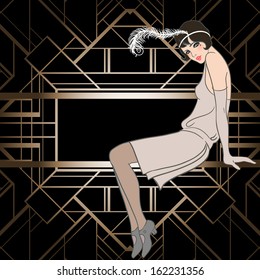 Flapper girl: Retro party invitation design. Vector illustration.