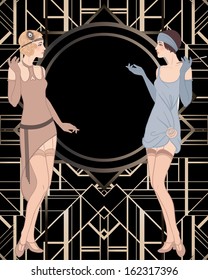 Flapper girl: Retro party invitation design. Vector illustration.