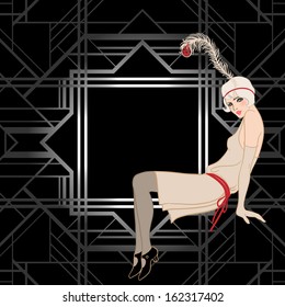 Flapper girl: Retro party invitation design. Vector illustration.