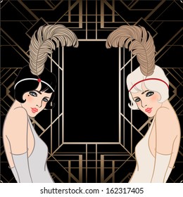 Flapper Girl: Retro Party Invitation Design. Vector Illustration.