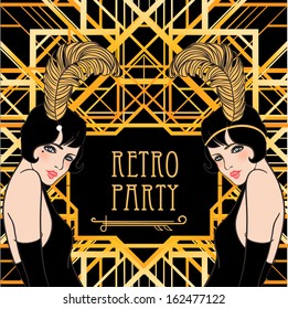 Flapper girl: Retro party invitation design. Vector illustration. 