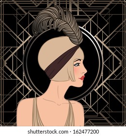 Flapper girl: Retro party invitation design. Vector illustration. 