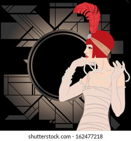 Flapper girl: Retro party invitation design. Vector illustration.