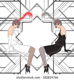 Flapper Girl: Retro Party Invitation Design. Vector Illustration.