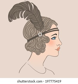 Flapper girl: Retro party invitation design. Vector illustration. 