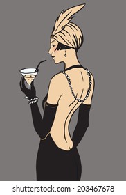Flapper girl: Retro party invitation design. Cocktail Party. 