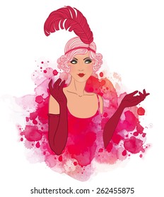 Flapper girl: Retro party invitation design. Vector illustration. 
