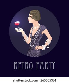 Flapper girl: Retro party invitation design template. Vector illustration.  