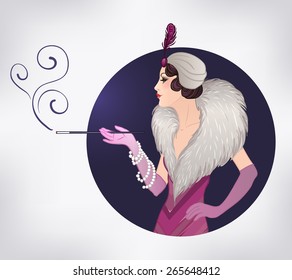 Flapper girl: Retro party invitation design template. Vector illustration.  