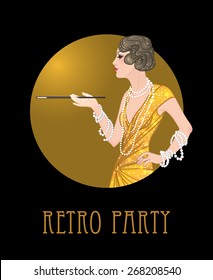 Flapper girl: Retro party invitation design template. Vector illustration.  