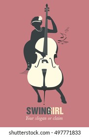 Flapper girl silhouette dressed in 1920s clothes, playing guitar