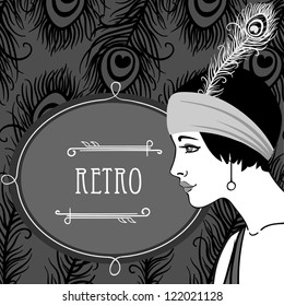 Flapper girls set: black and white retro party invitation design in 20's style