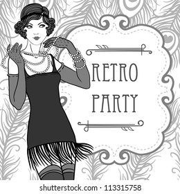 Flapper girls set: retro party invitation design in 20's style