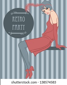 Flapper girls set: retro party invitation design in 20's style